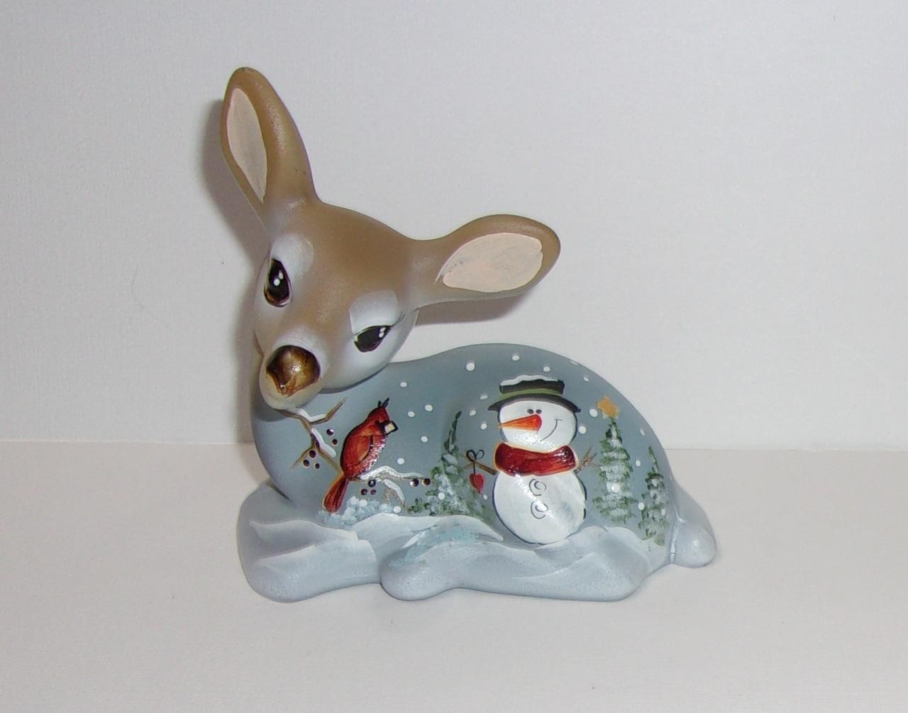 Fenton Glass Amethyst Winter Snowman Cardinal Fawn Deer Figurine Ltd Ed #7/47