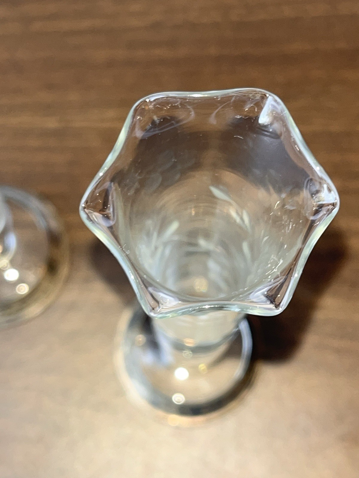 Vintage Pair Etched Clear Glass Bud Vases w/ Sterling Silver Bases STERLING