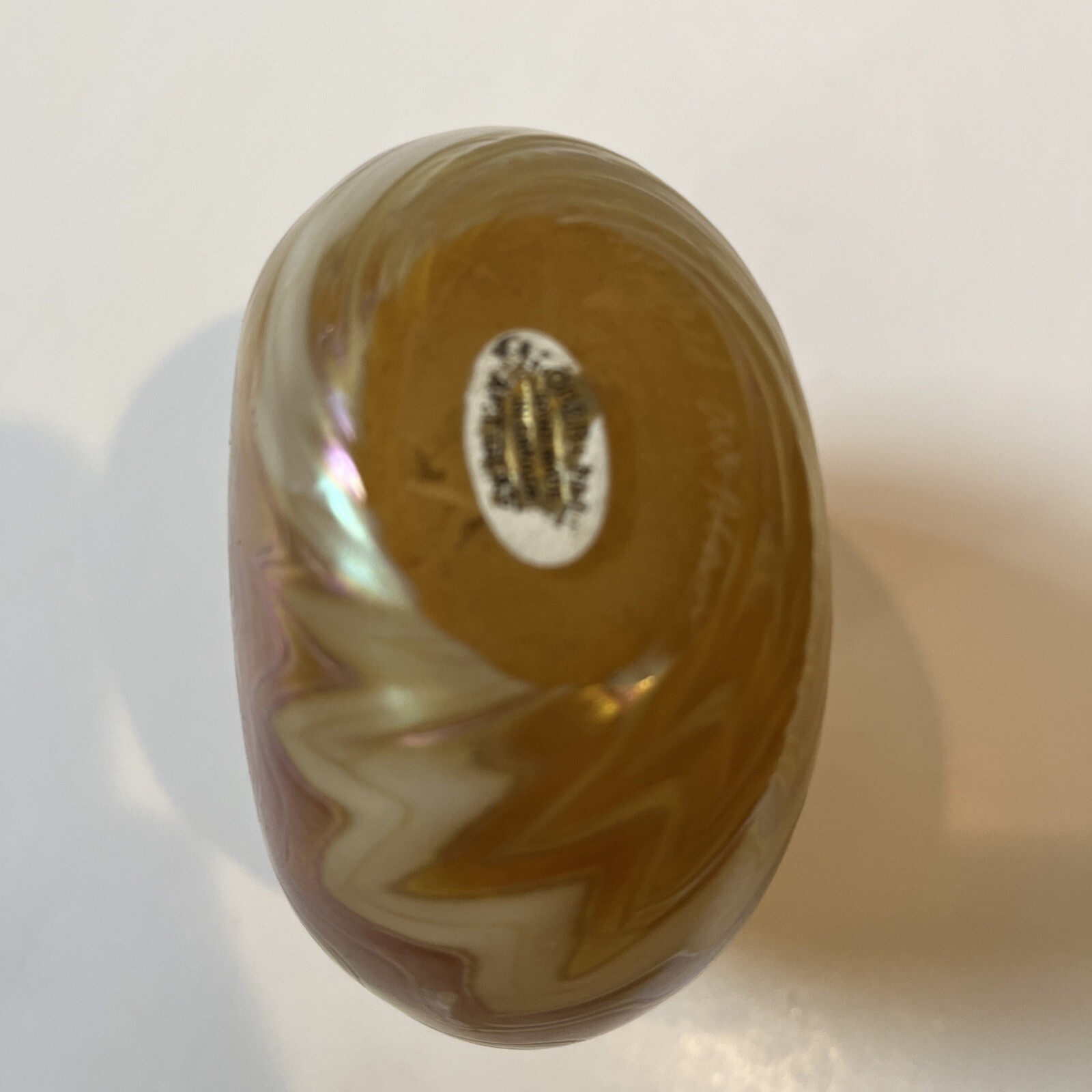 Vintage Art Glass Vase Signed Robert Held Yellow Purple Iridescent 4.5” Canada