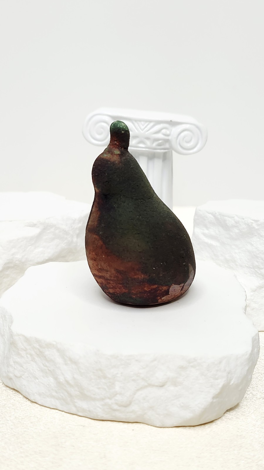 Raku Pottery Quail Figurine W Iridescent Green & Copper Glaze – Signed J Diller