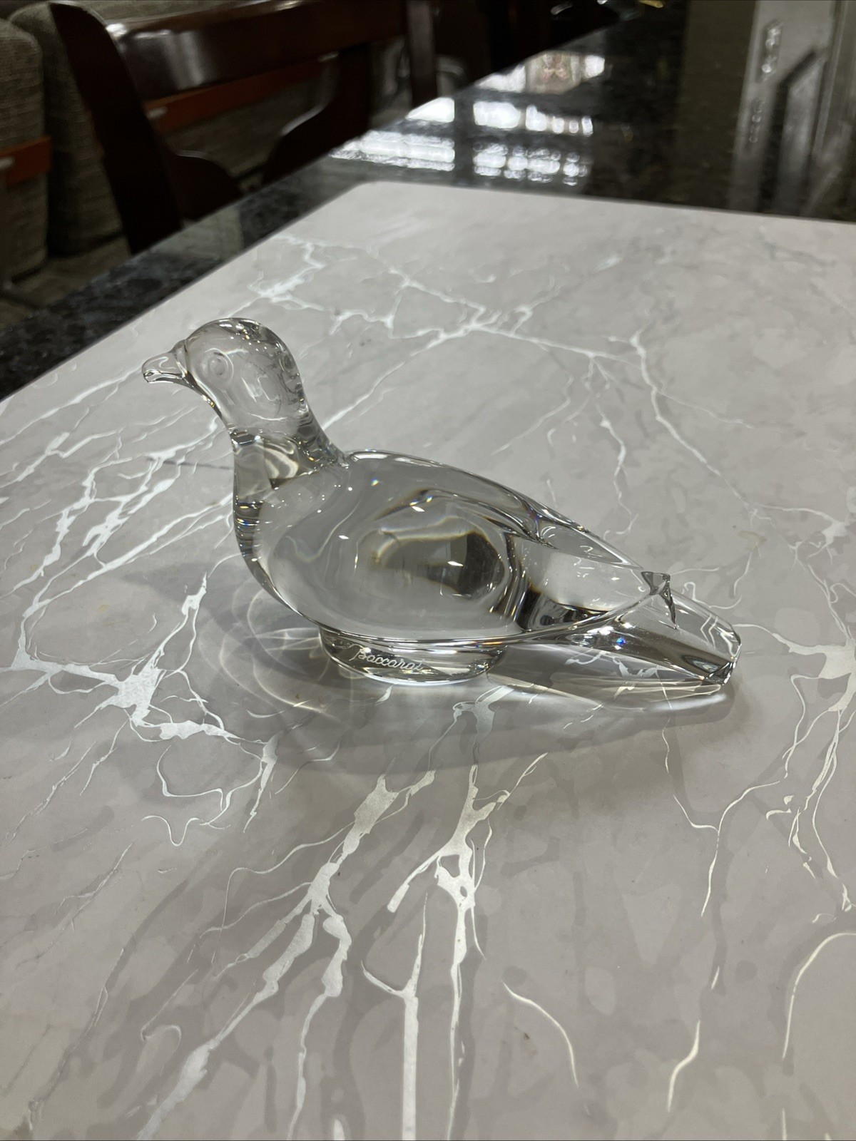 France Lbl BACCARAT Crystal Glass Turtle Dove Paperweight