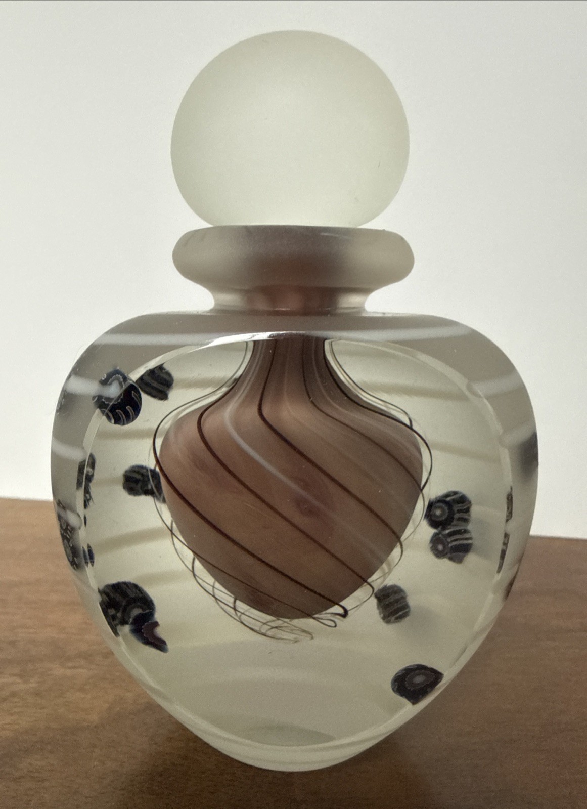 RARE Hand Blown Signed Art Glass Perfume Bottle Milli Chips Satin Frosted (READ)