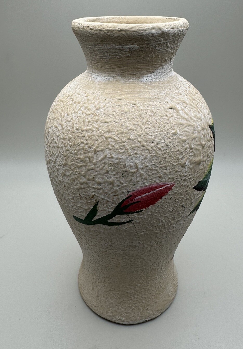 Pottery Rose Vase/ Handpainted 6 1/2 inches Tall