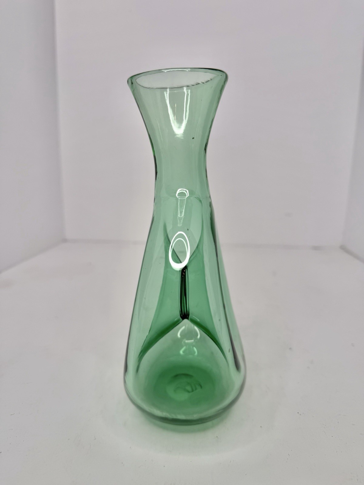 Vintage MCM Early Blenko Glass 441s Donut Vase In Sea Green 7.75” Stunning