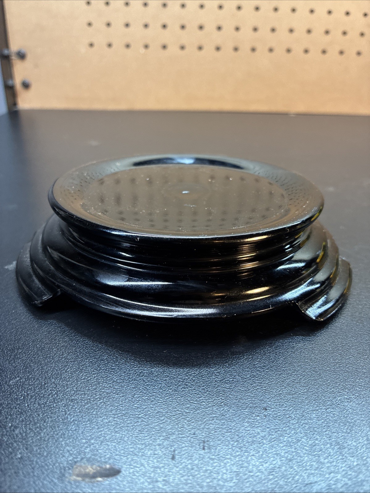 Art Deco Black Amethyst Glass Display Stand Base 3 Footed Id 2.25”