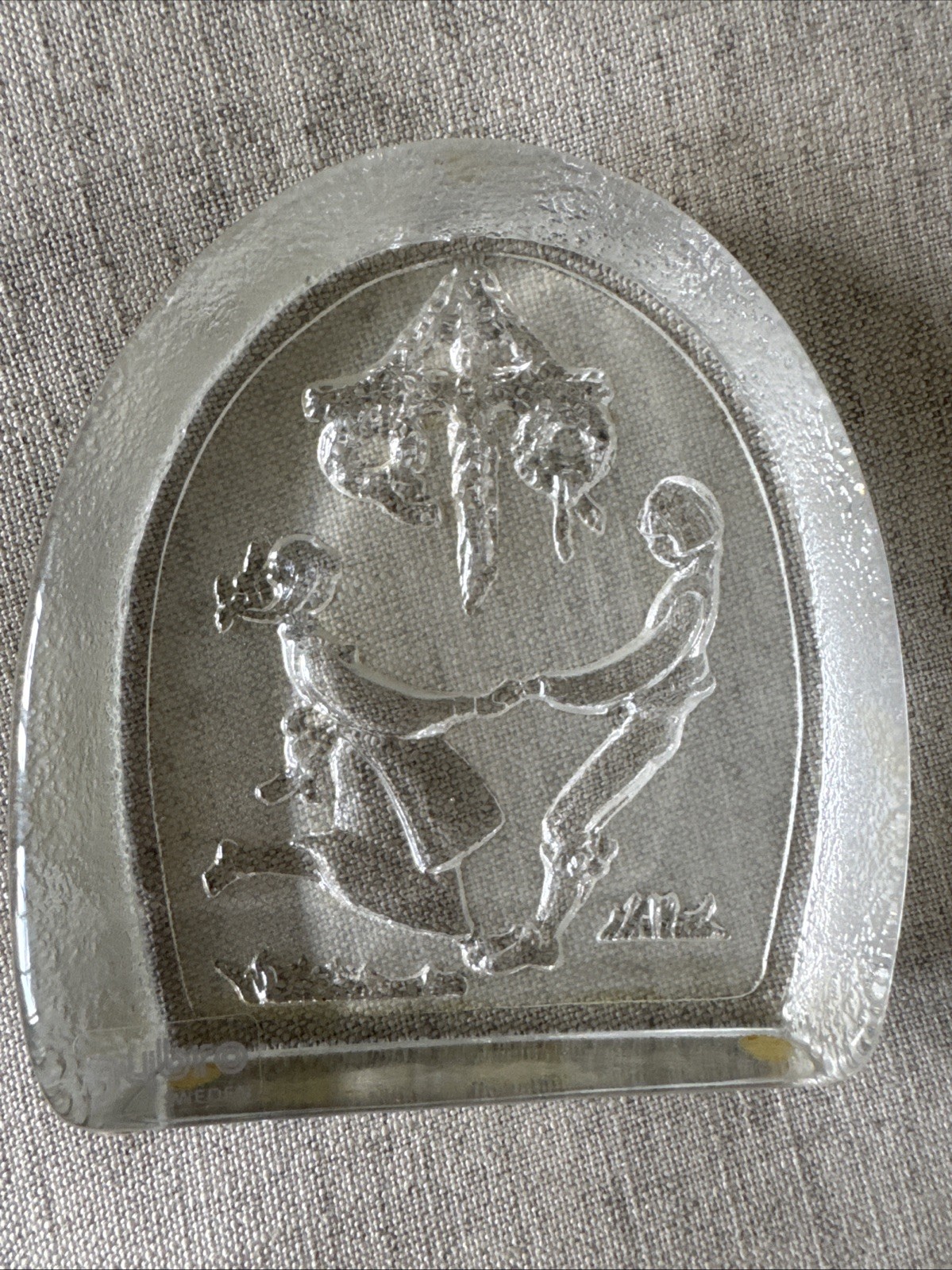 Nybro Sweden Christmas Dancing Crystal Paperweight Sculpture Glass