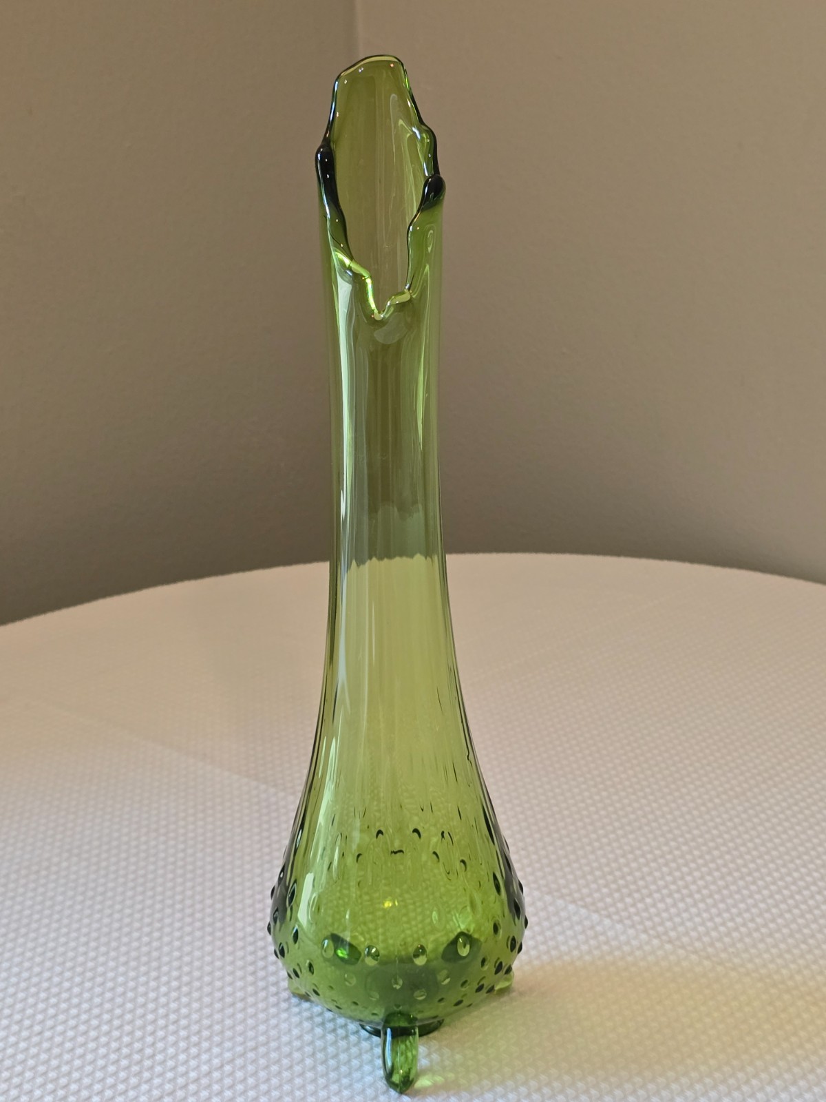 Vintage L.E. Smith Hobnail Swung Vase Olive Green 3 Foot Mid Century MCM Glass