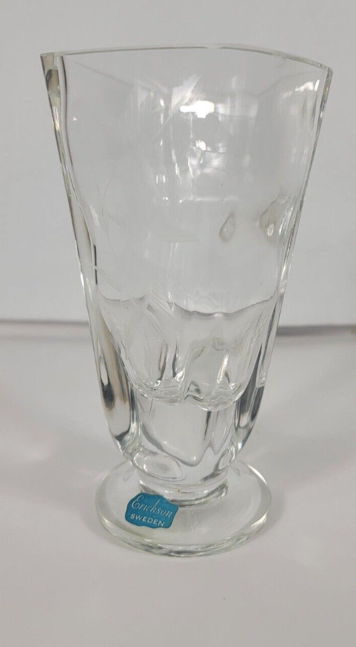 Carl Erickson Sweden Clear Art Glass Etched Sailfish Vase Mid Century