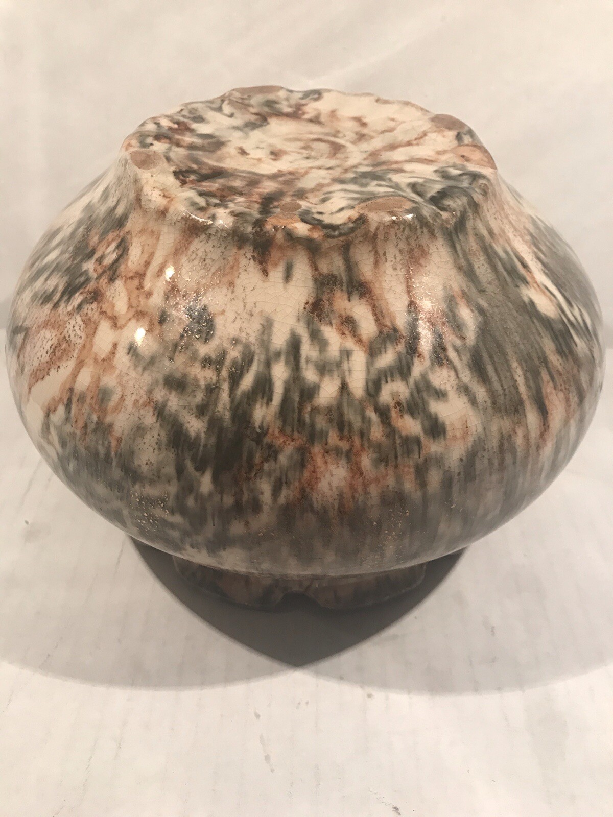 Planter Vase Pottery Art Unique Multicolored scalloped Top Marbled Design READ