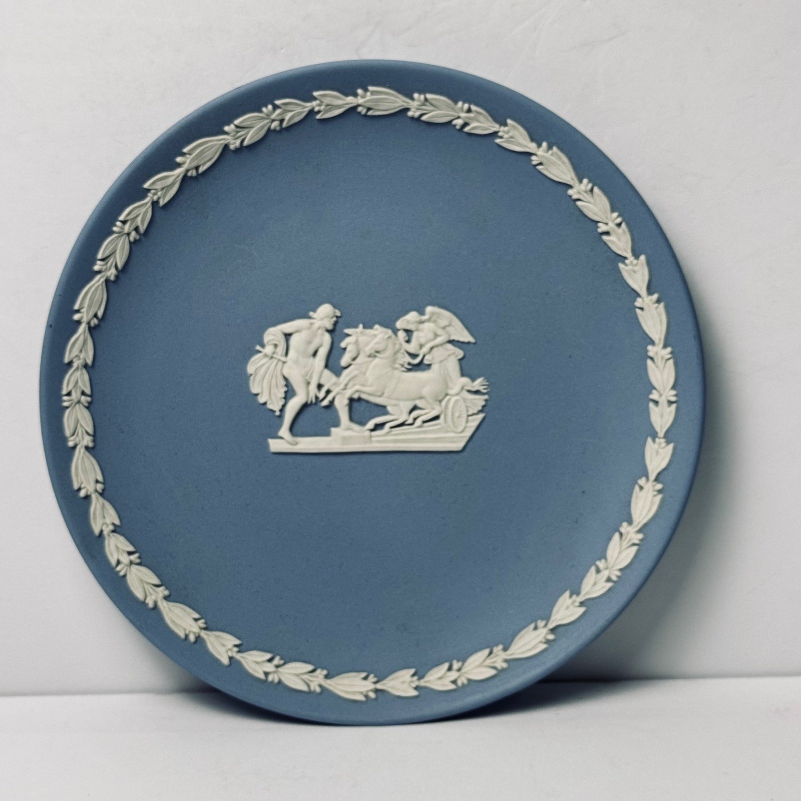 Wedgwood Jasperware Blue Round Plate Neoclassical Chariot Scene Made in England