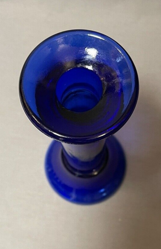 Vintage Recycled Cobalt Blue Pillar Style 7 inch Candle Holder or Vase
