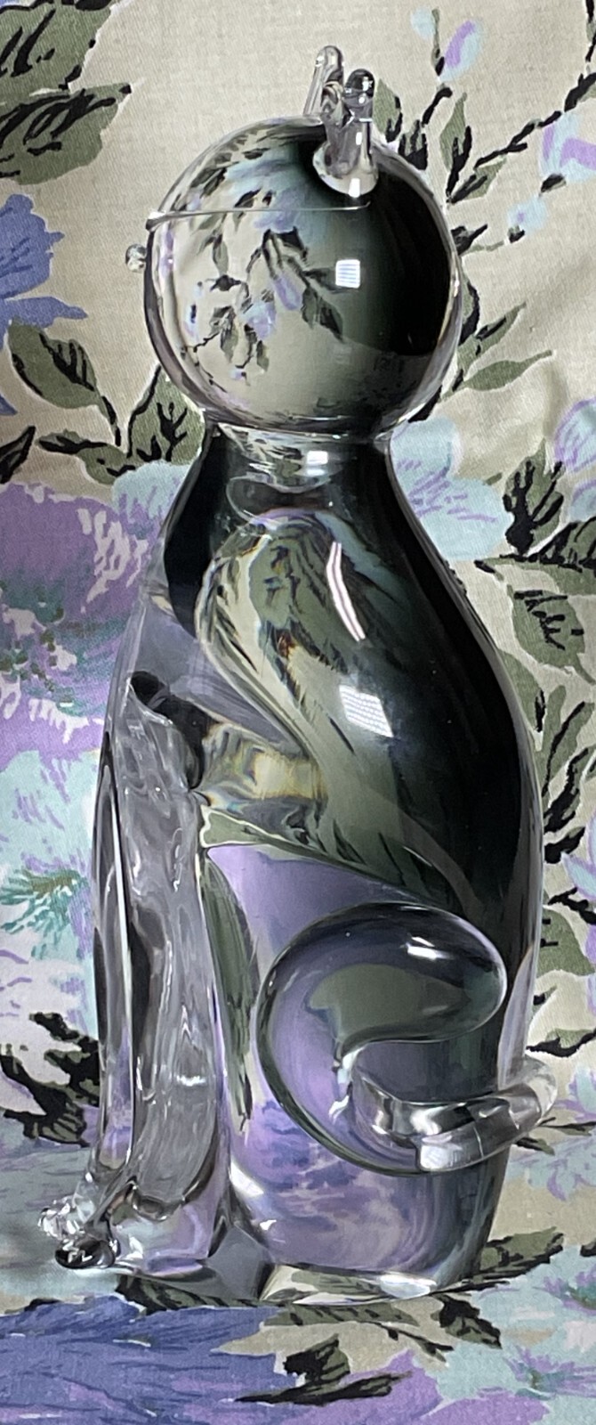 Atomic Cat Clear & Gray Gradient 8.5″ Sculpture-V. Nason & C. Murano Italy Label