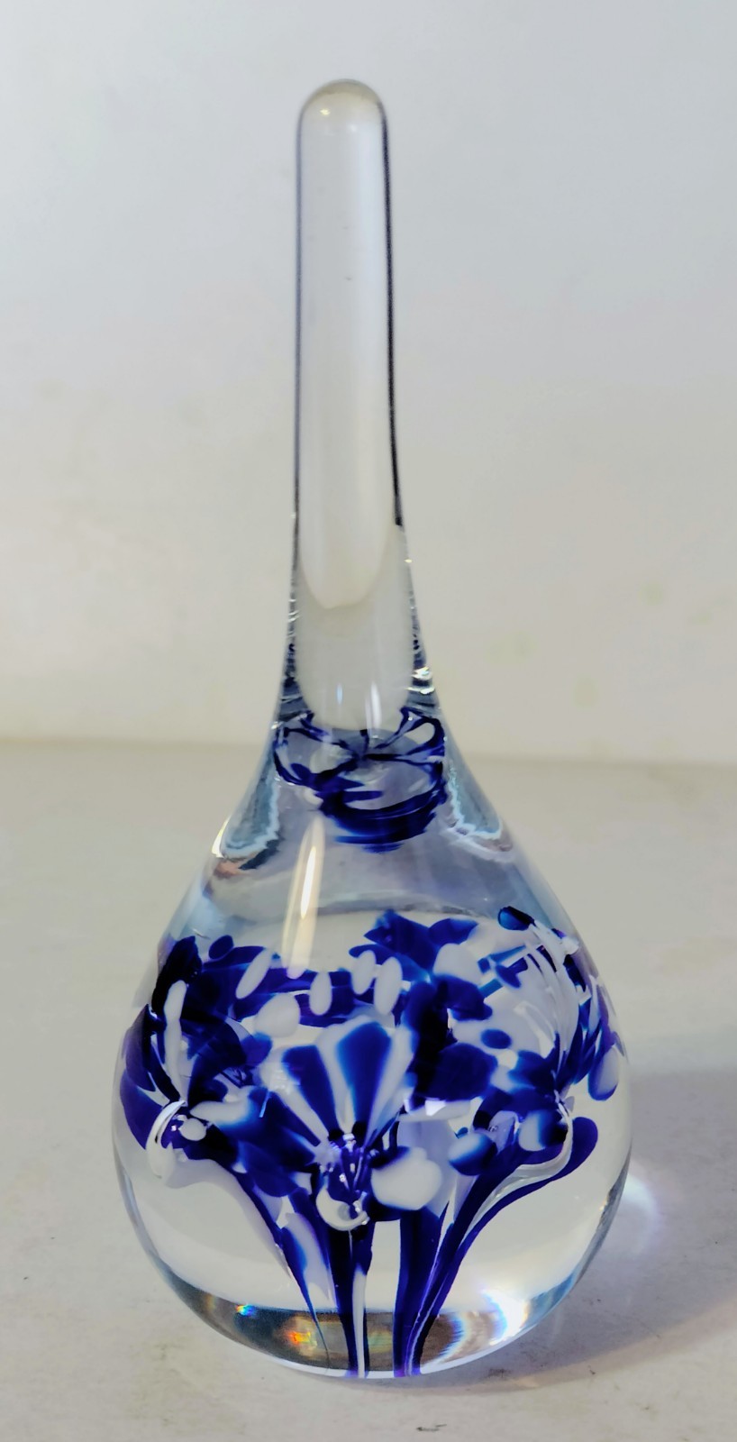 Vintage GIBSON Art Glass Paperweight Ring Holder Cobalt Blue Floral