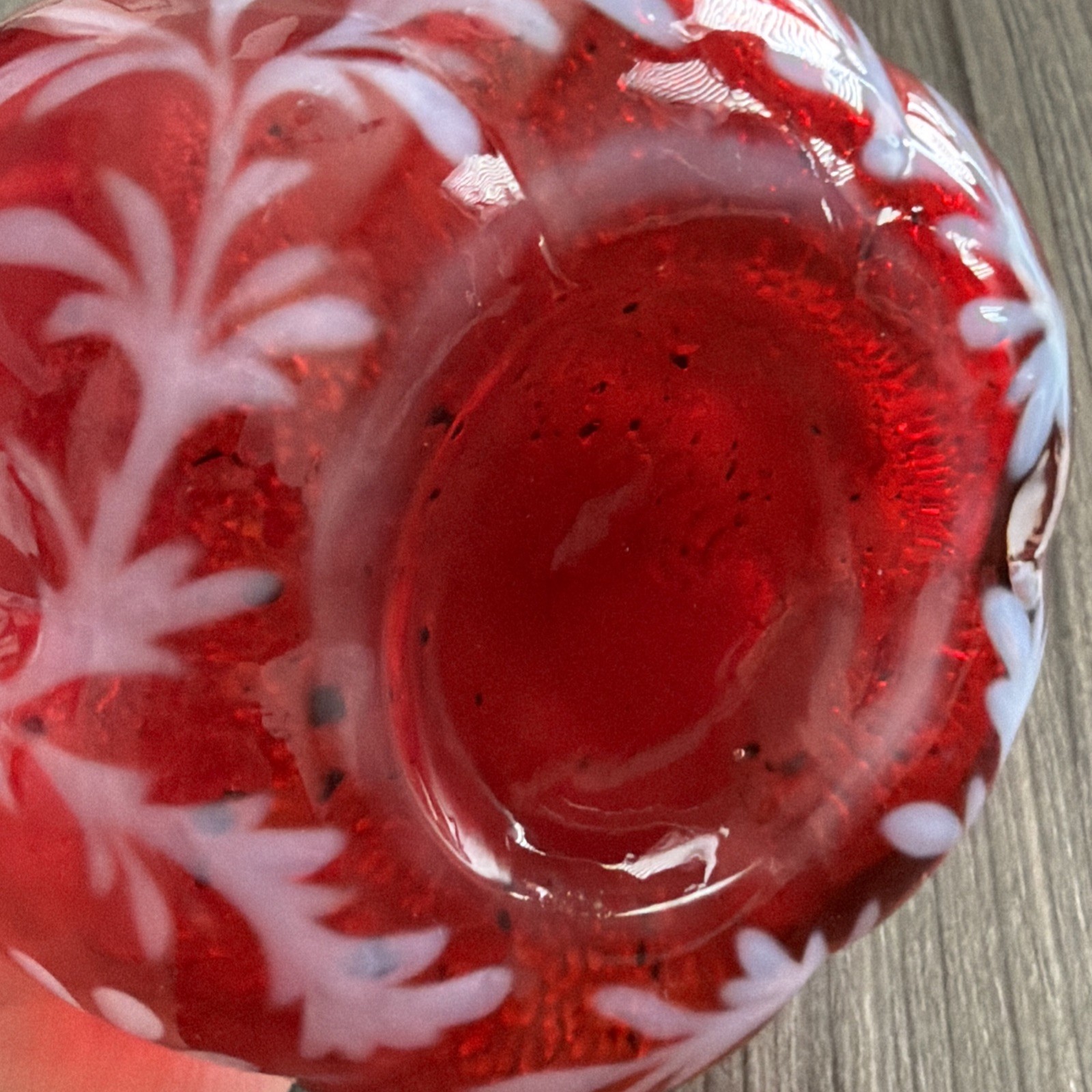 Rare Vintage Fenton Daisy & Fern Cranberry Opalescent Barber Bottle 7″H