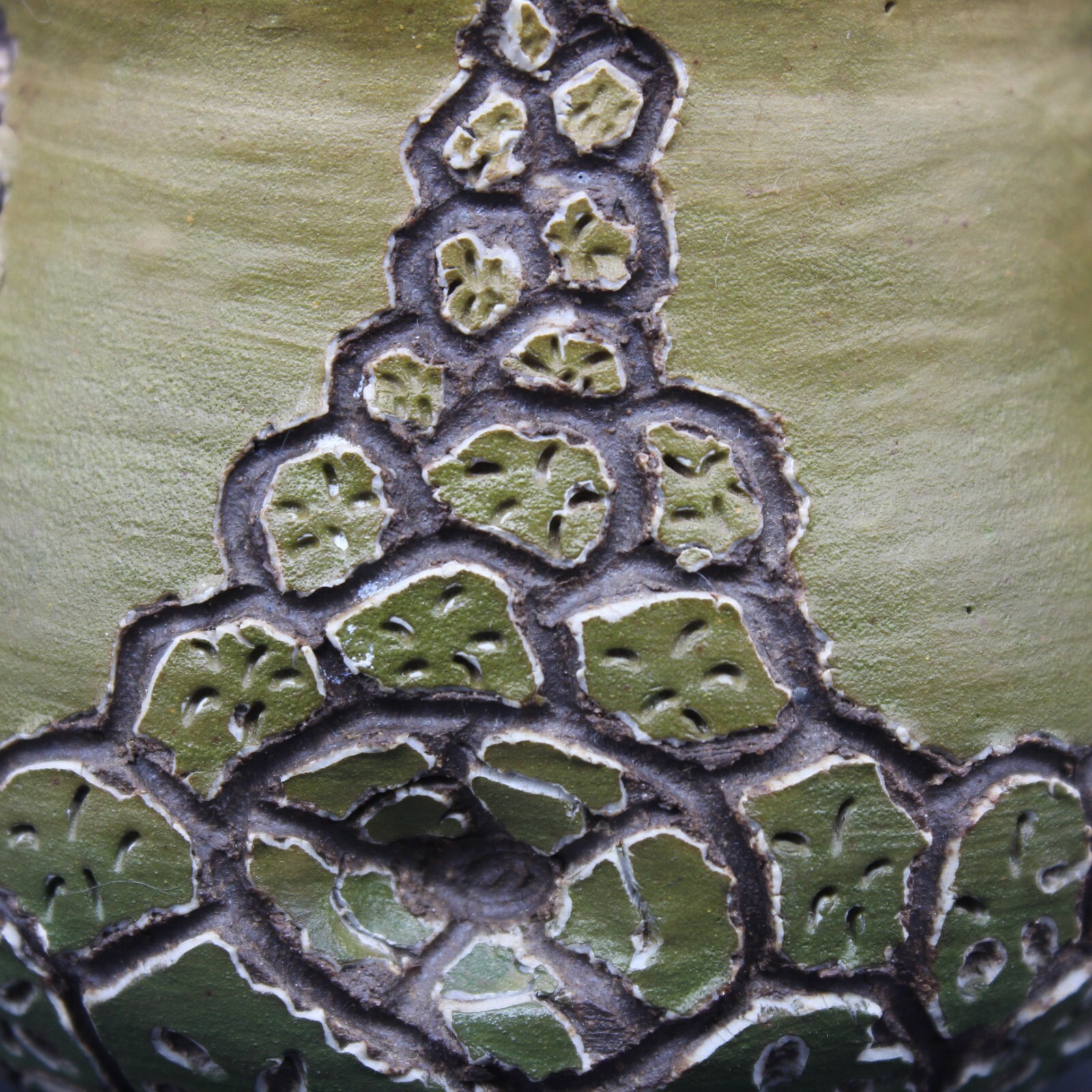 Studio Raku Art Pottery Vase / Planter Prickly Pear Cactus Incised Design 3″