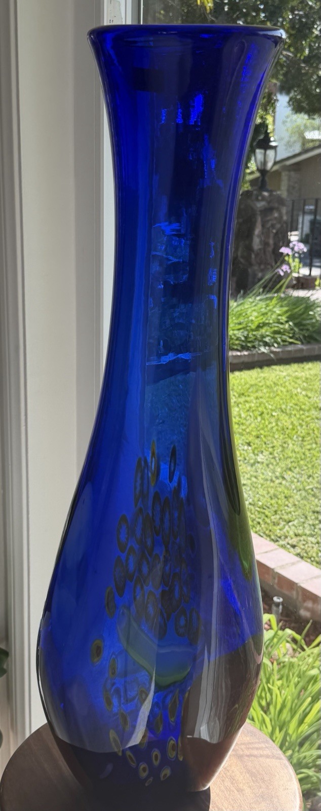 Huge 28” Cobalt Blue Millefiori Art Glass Vase SDS Seapoot Group Style