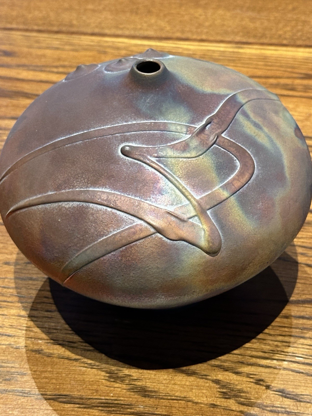 COPPER Raku Pottery Art Vase KERRY GONZALEZ Clay Signed Multicolor Copper Tones