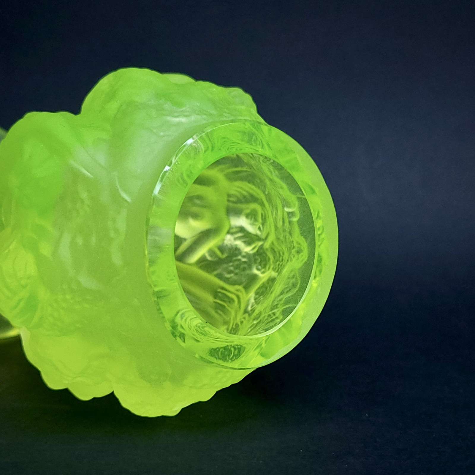 Uranium Glass Vase Nude Women Rare Vaseline Yellow Glass Vase Art Deco