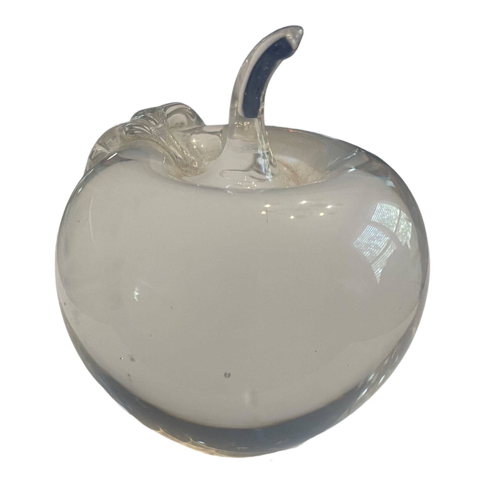Vintage Art Glass Apple Paperweight Clear Glass 2.5 in Late 20th Century Read