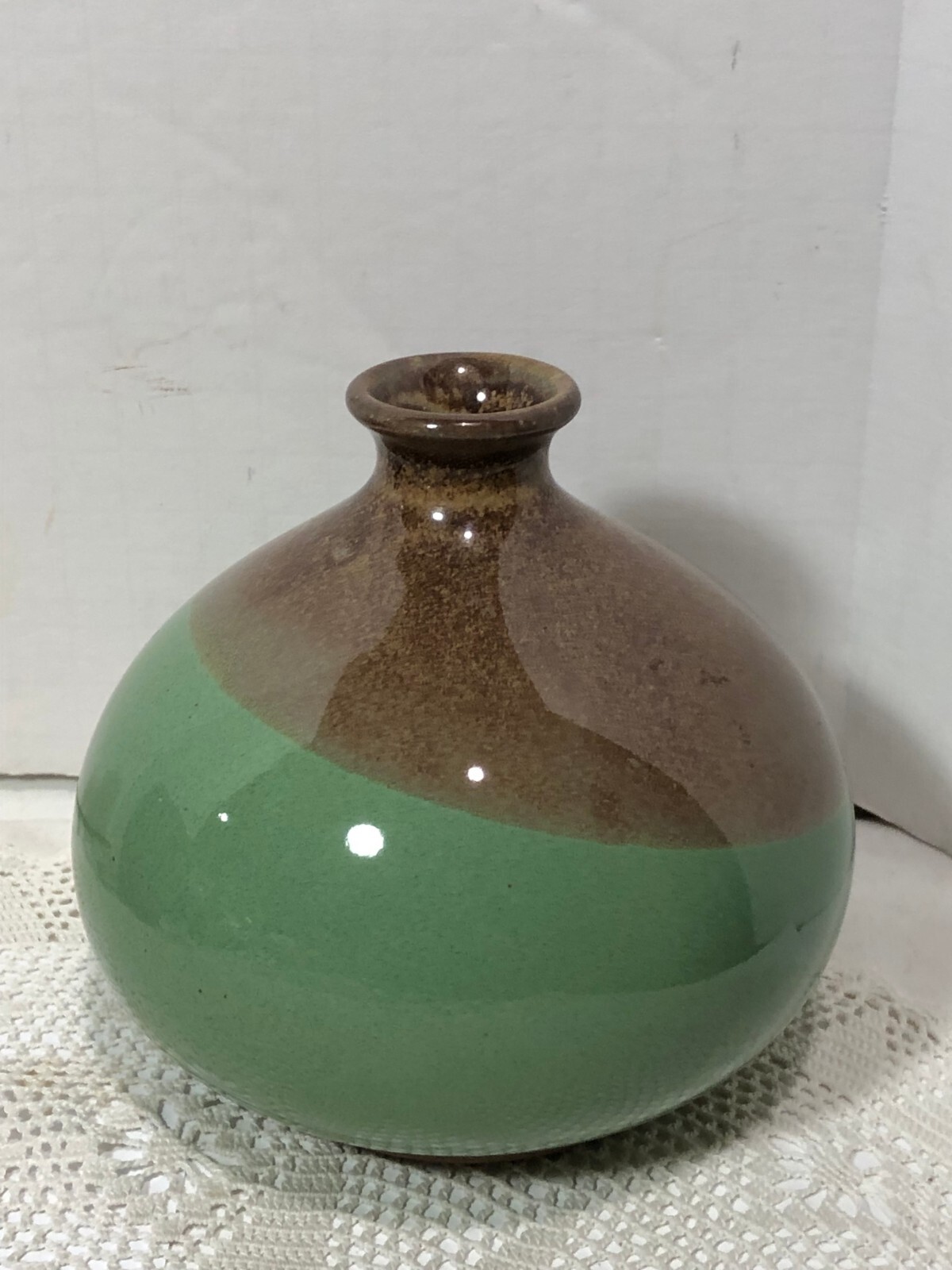 Vintage Mikasa Japan Handcrafted Pottery Green & Brown Vase Diane Love