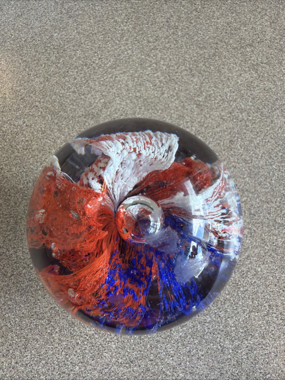 Red White & Blue 3”Glass Art Sphere Paperweight USA Stunning Display Piece WOW!