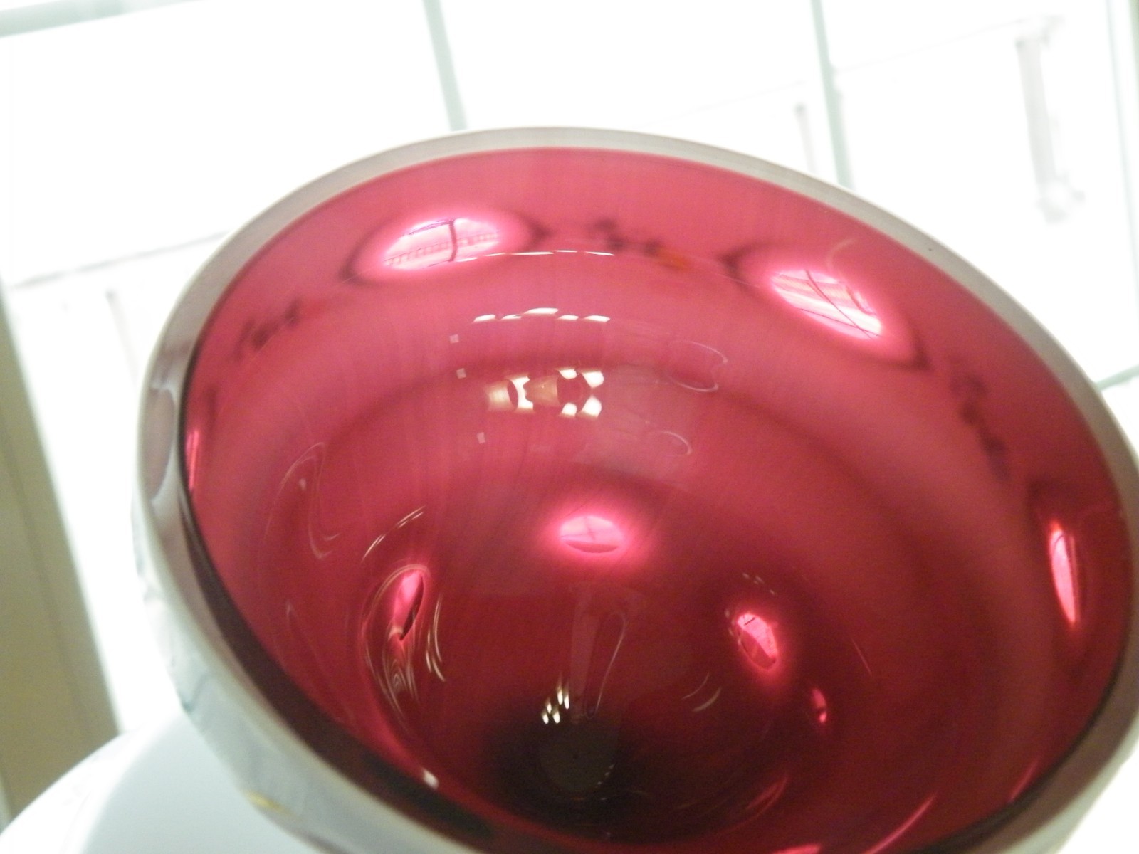 Bohemian Czech Moser Glass Cased White Cut To Cranberry Pedestal 7″T x 7-3/4″W