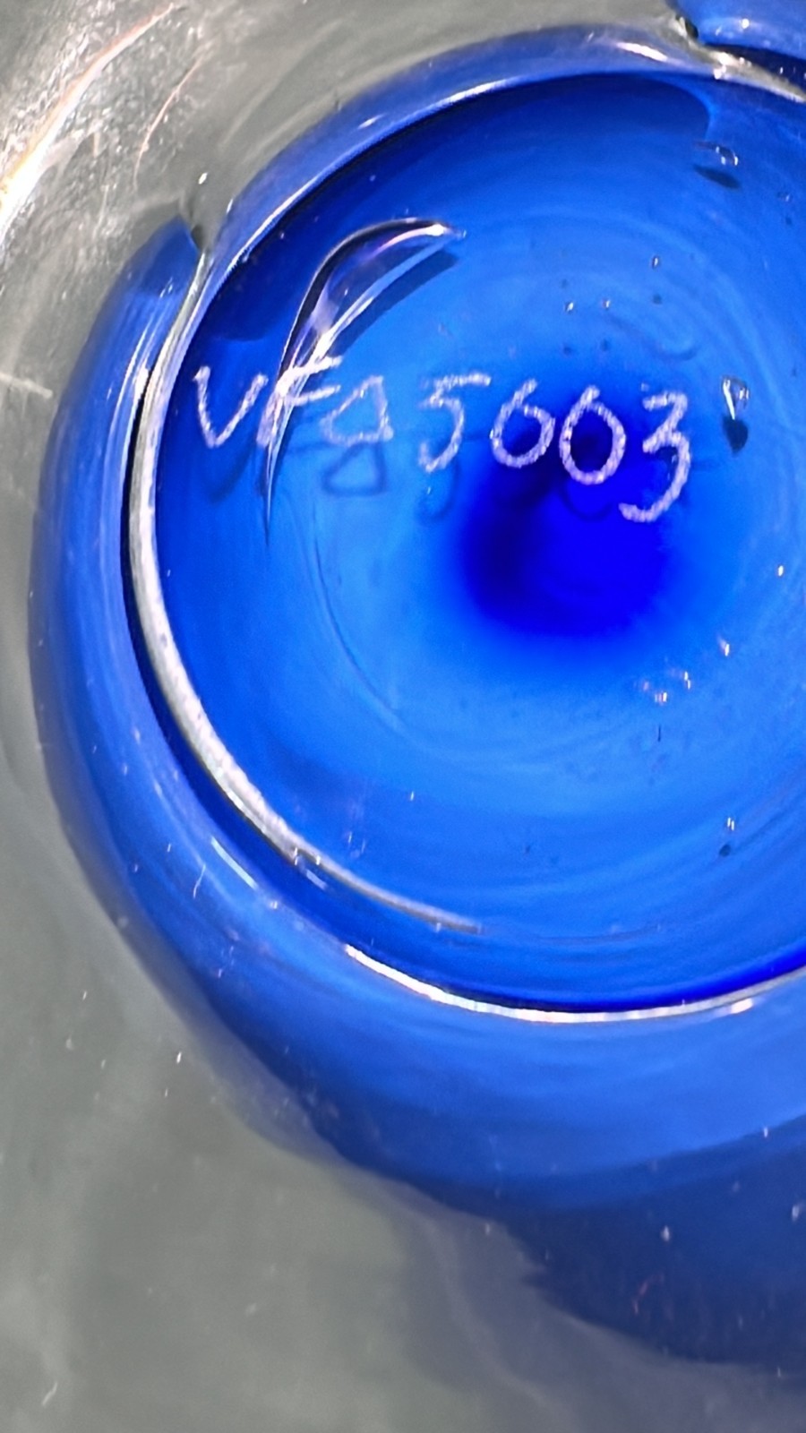Large 13″ Hand Blown Studio Art Glass Vase Cobalt Blue Abstract Gold Accents 5lb