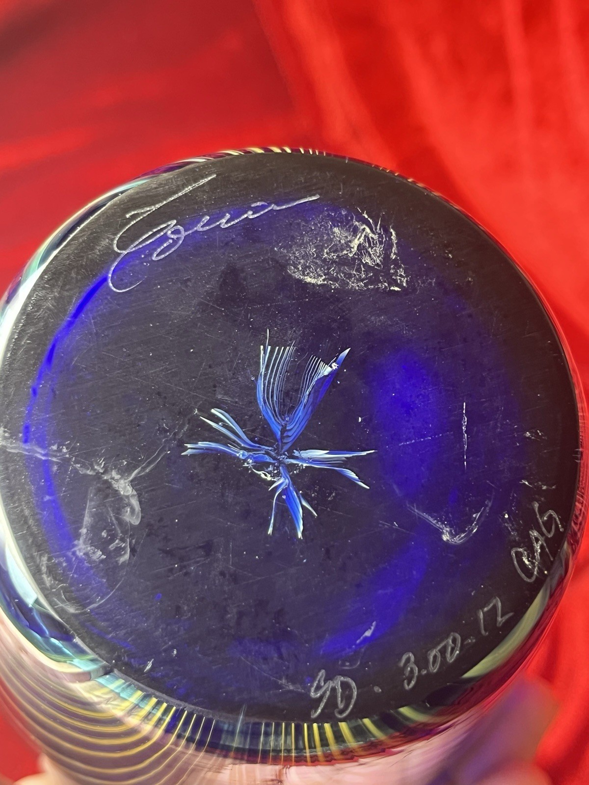 Art Glass Vase Blue Silver Pulled Signed Swirl Exquisite Unique Rare