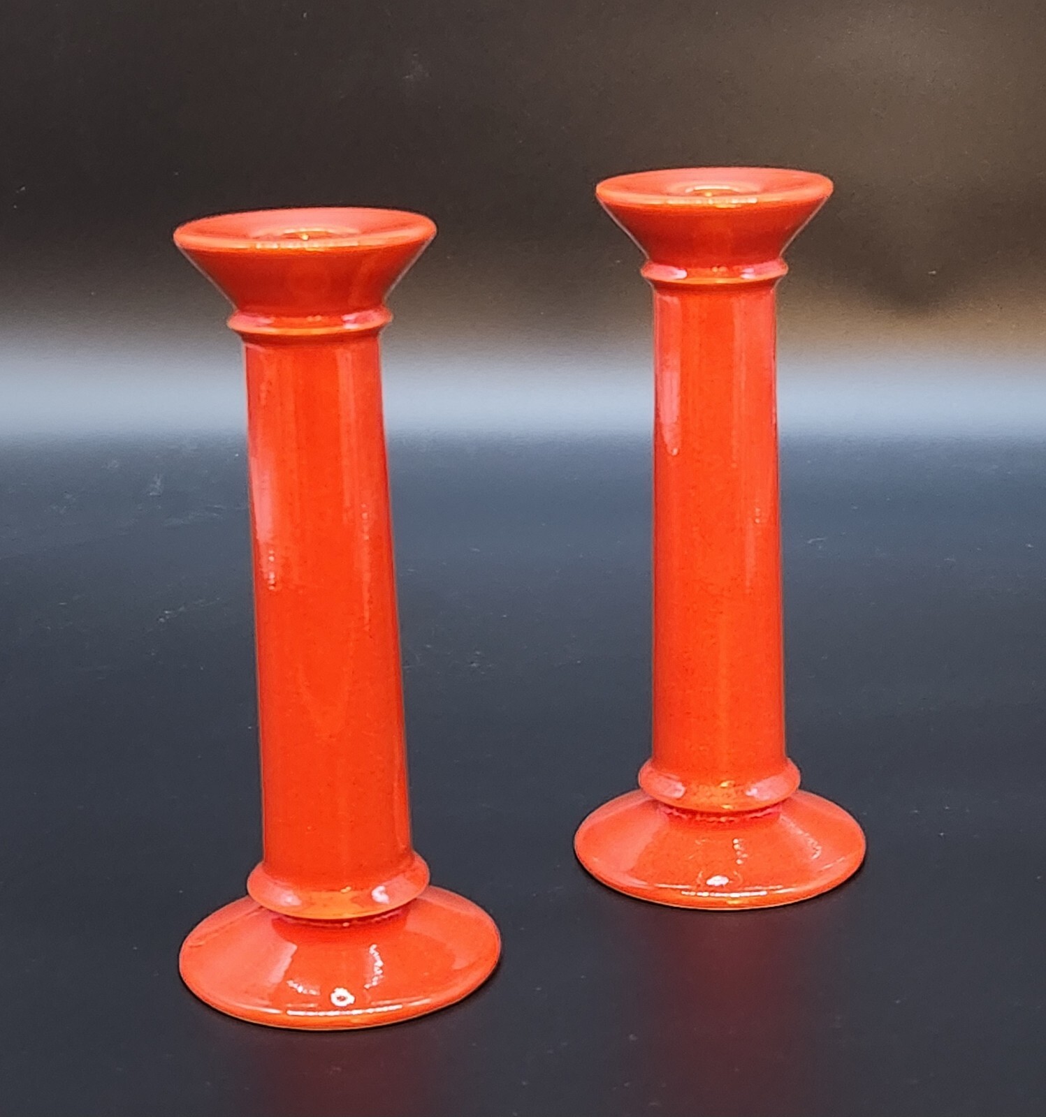 Set of 2 West Germany Red Ceramic Candlesticks By Savoir Vivre 7-3/4 Inches Tall