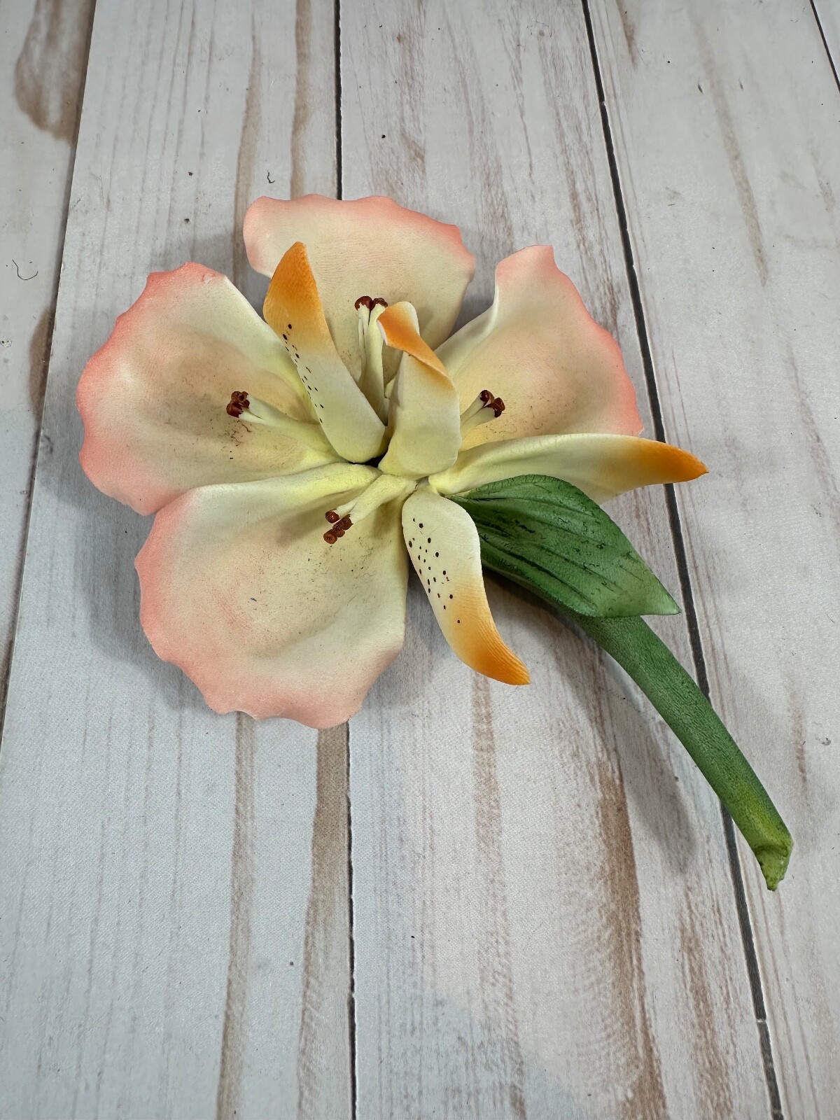 Vintage Bisque Porcelain Dea Capodimonte Pink and Yellow Flower Made in Italy