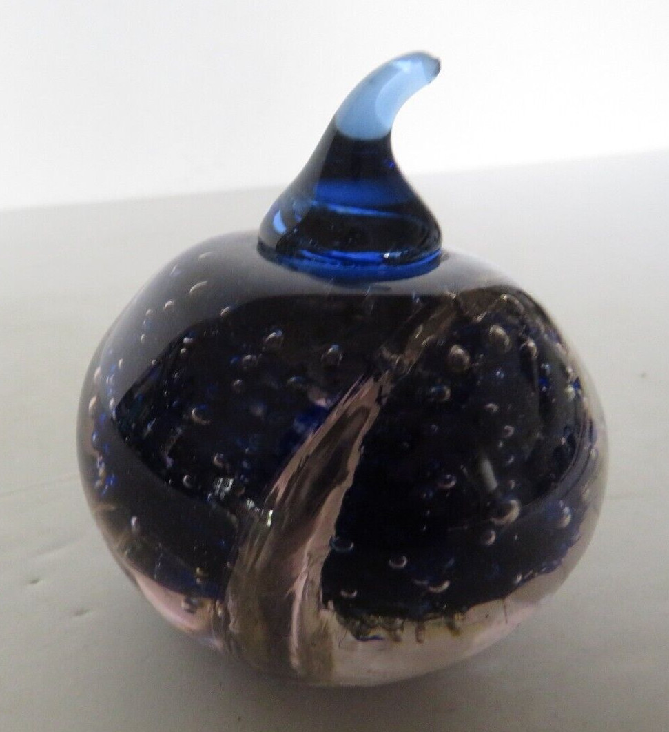 Paperweight Hand Blown Glass Apple Purple Blue Vintage Art Glass Smooth Bottom