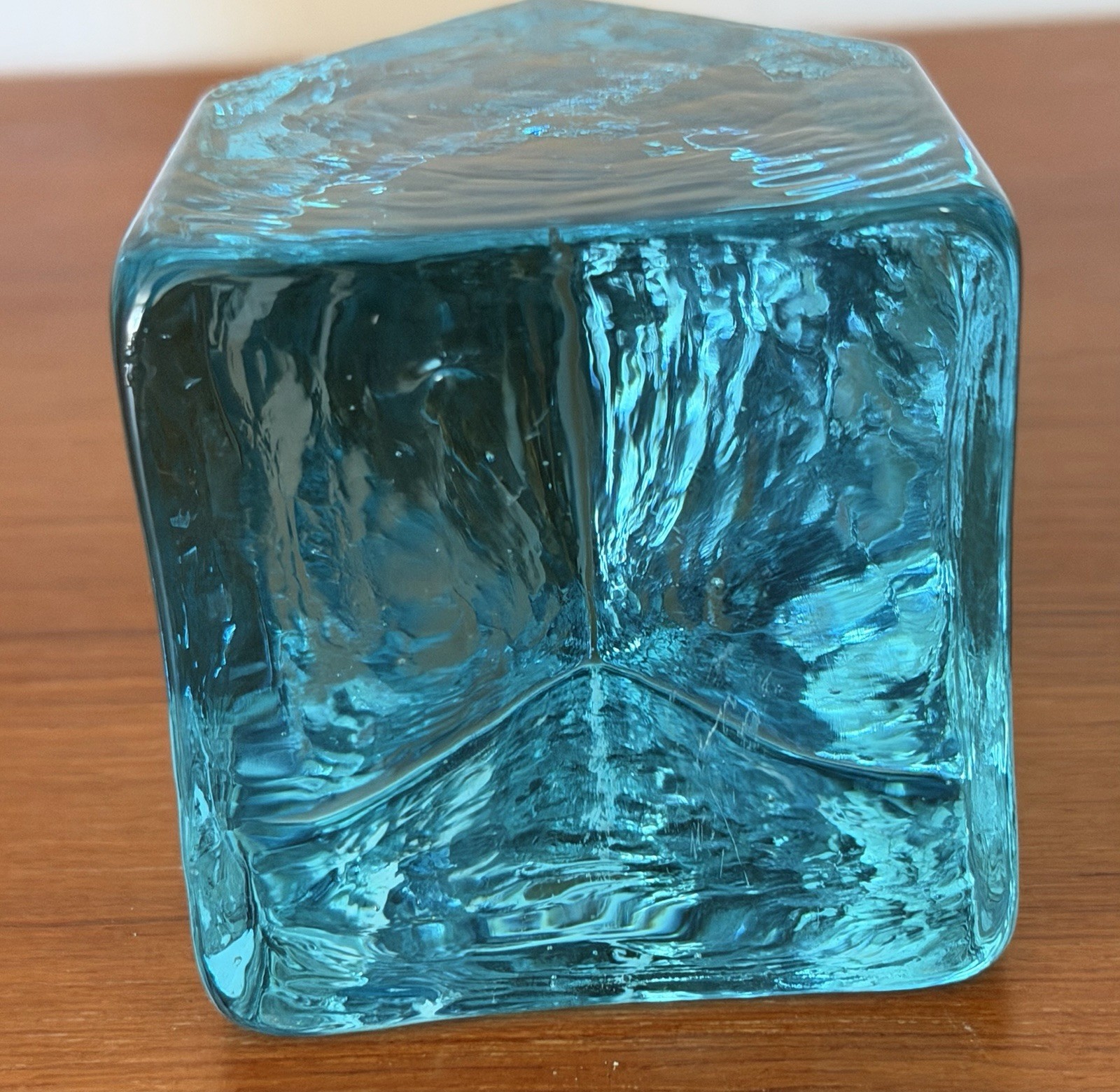 V Nason Co Murano Blue Glass Paperweight House Signed