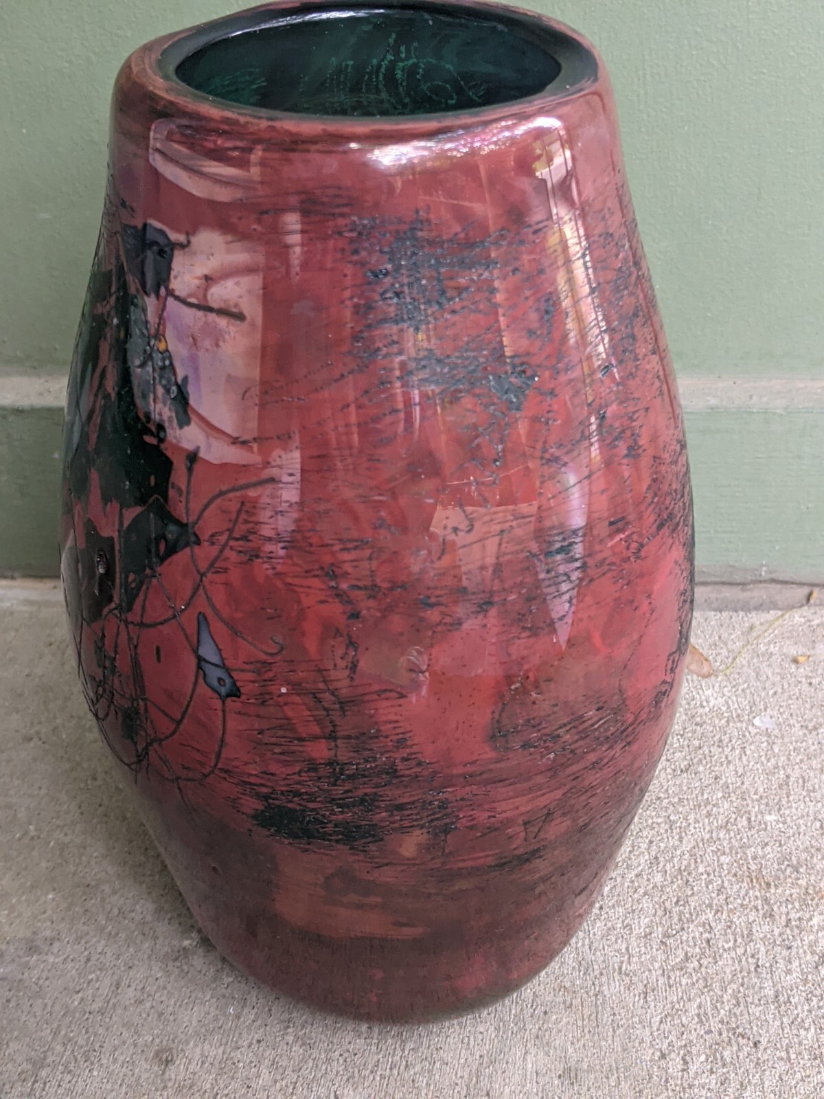 Schauffer Studio Art Glass Offhand Vase-Richard L. Stauffer-Teal Copper Silver