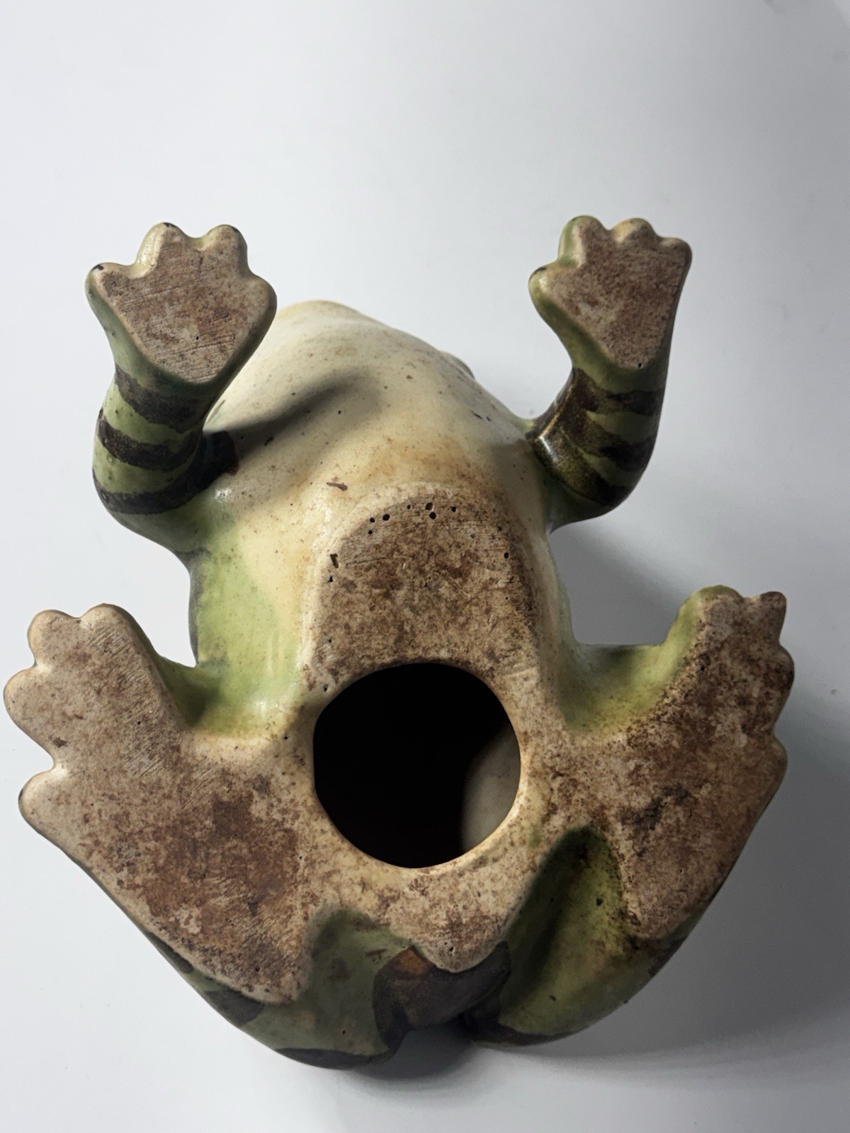 McCoy Pottery Brush Garden Frog Open Mouth 8” Mid-Century Vintage Pottery Statue