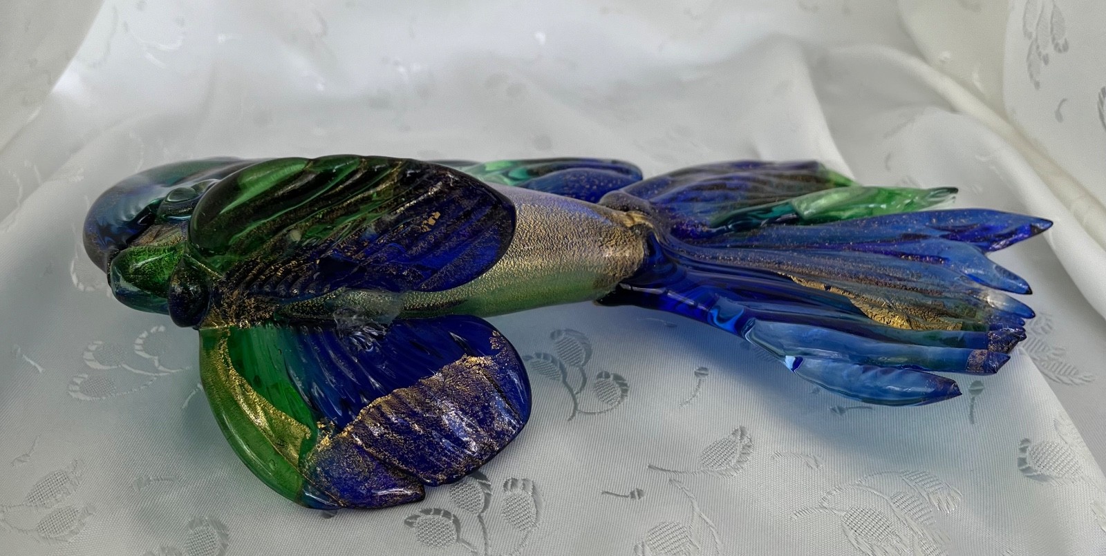 Vintage Murano Italy Gold Swirl Beta Fish 9 1/4″x 6″ Original Foil Tag Stunning!
