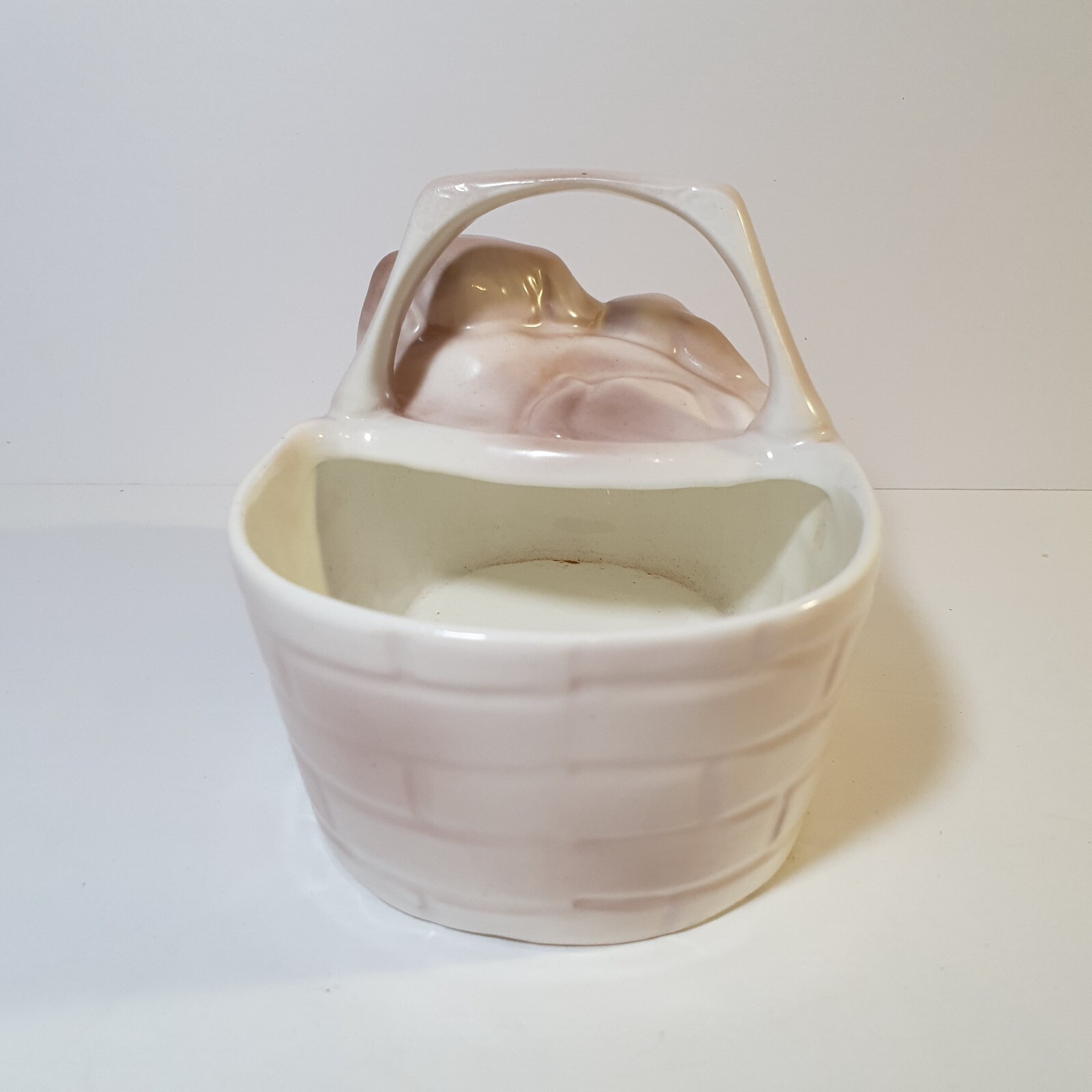 Vintage Puppies in a Basket Planter Hitkari Bone China Dog Planter 6″