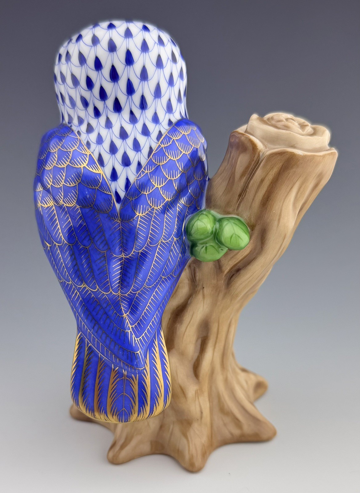 🦋 MINT HEREND Night OWL Sapphire Blue Fishnet Bird Figurine ($805 Retail)
