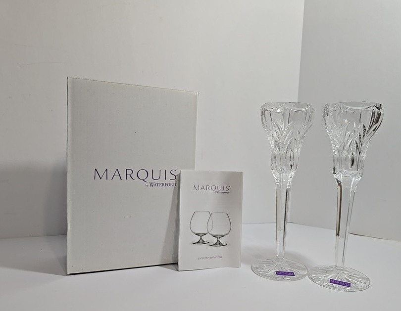 Set of 2 Waterford Marquis Canterbury Pattern Crystal Candle Holders 8-1/2″H