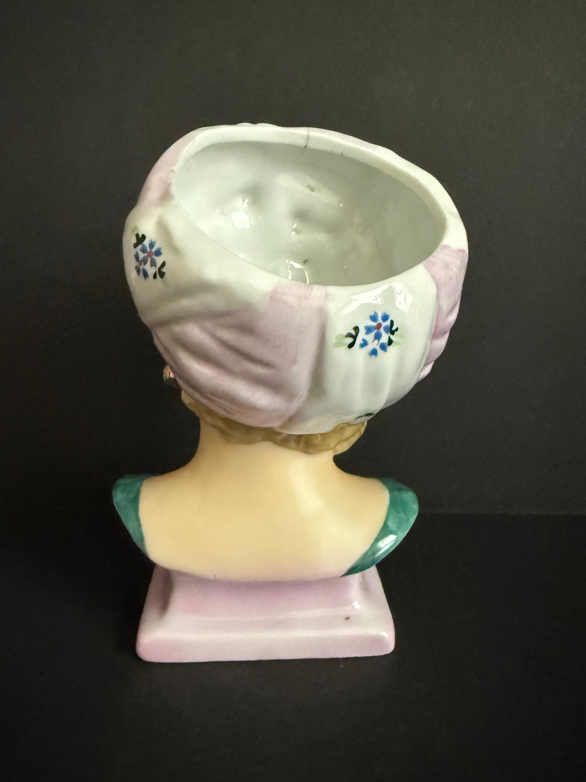 VINTAGE LADY HEAD VASE UCAGCO WITH TURBAN ON PEDESTAL 6.5”