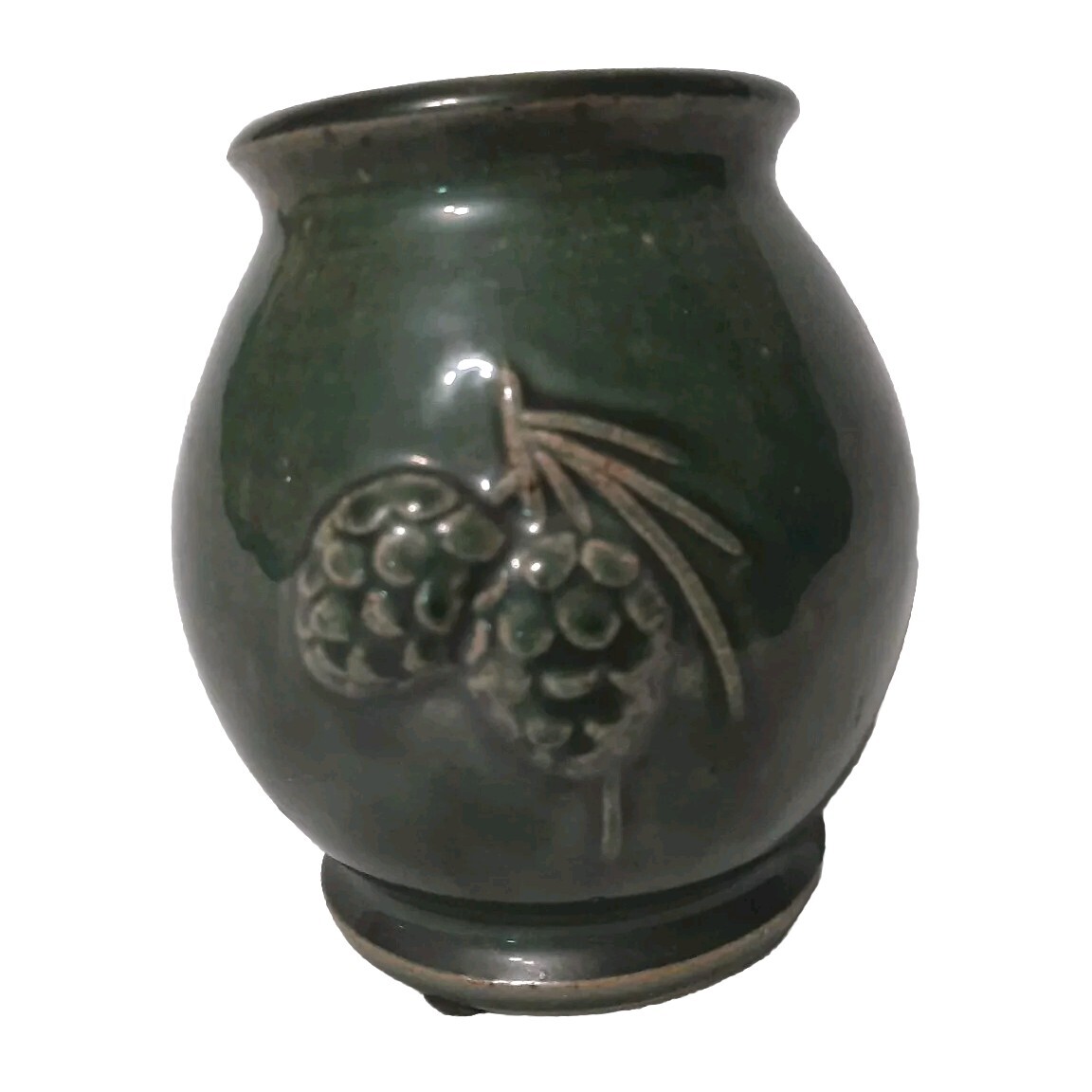 Pottery Round Short Pine Cones Vase Signed Unknown Illegible Signature