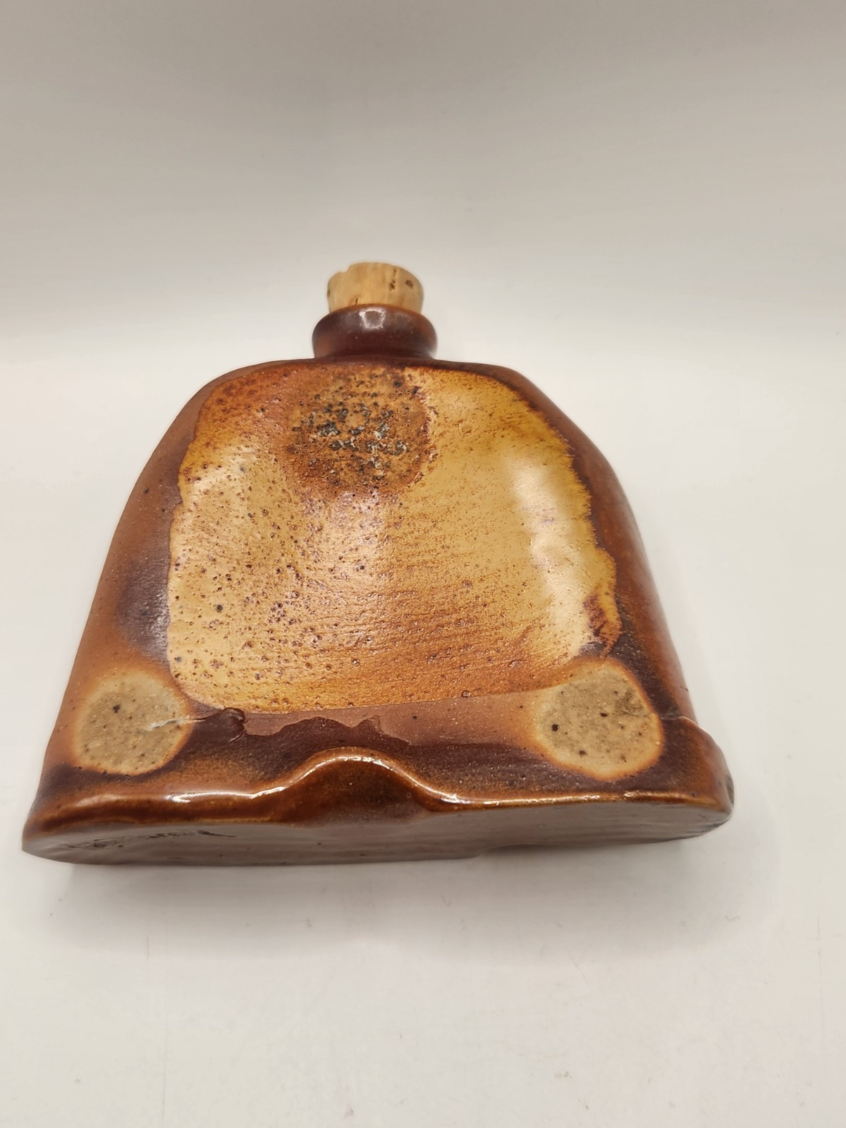 Studio Art Pottery Flask Bottle Corked Signed Brown Earth Tone Handmade 4.5”
