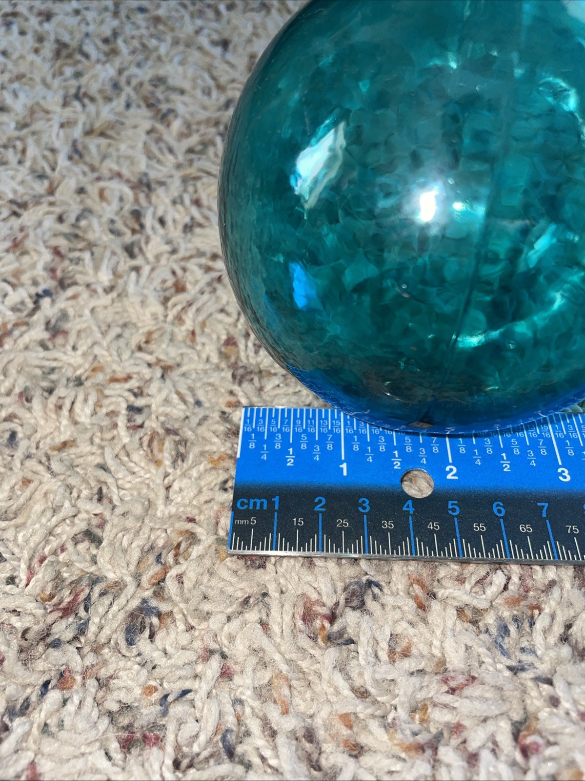 Vintage Artisan Glass Hand Blown Teal Glass Sphere/Orb Fishing 4” in Diameter