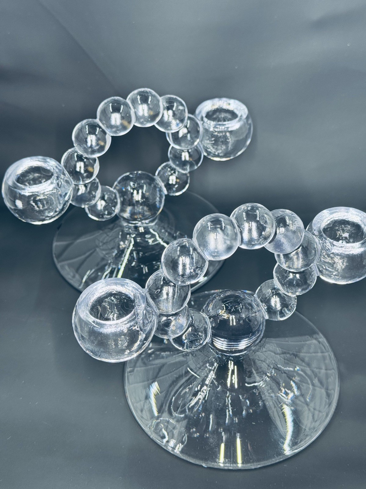Pair of Imperial Candlewick Glass Double Light Candlestick Holders 400-100