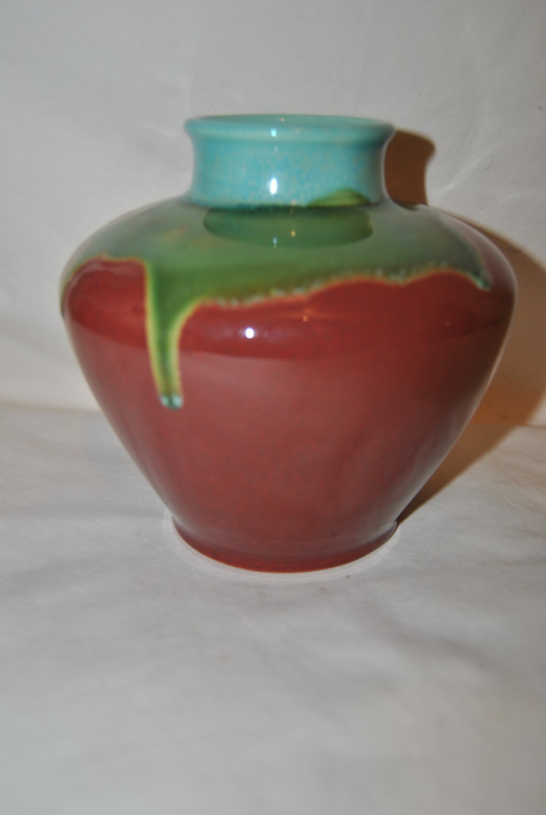 Rookwood Blue Crystalline, Yellow & Green Over Oxblood Vase 1932 Shape #6318C