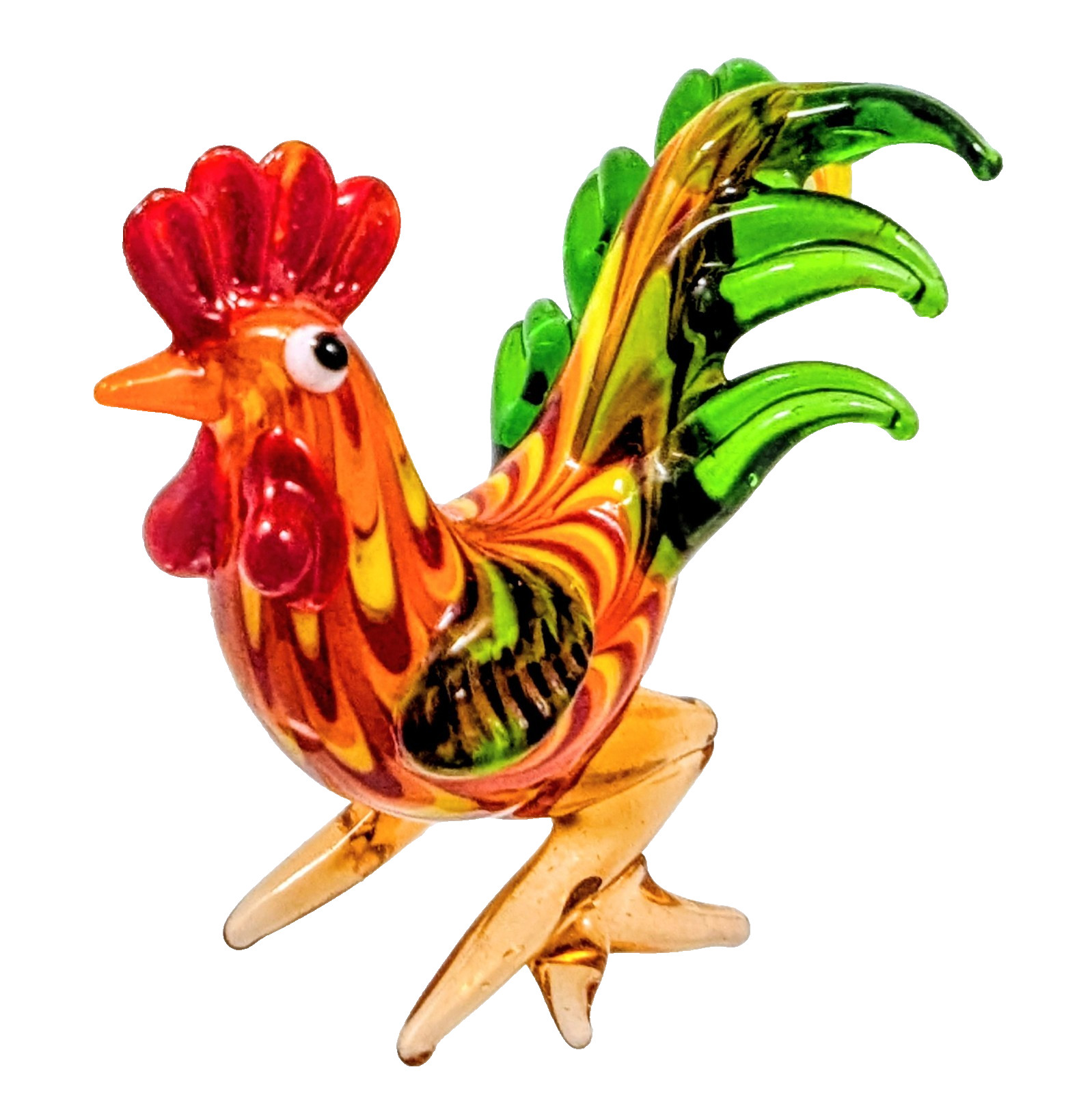 Vintage Hand Blown Glass Rooster Miniature Figurine Multicolor Farmhouse 2.75″