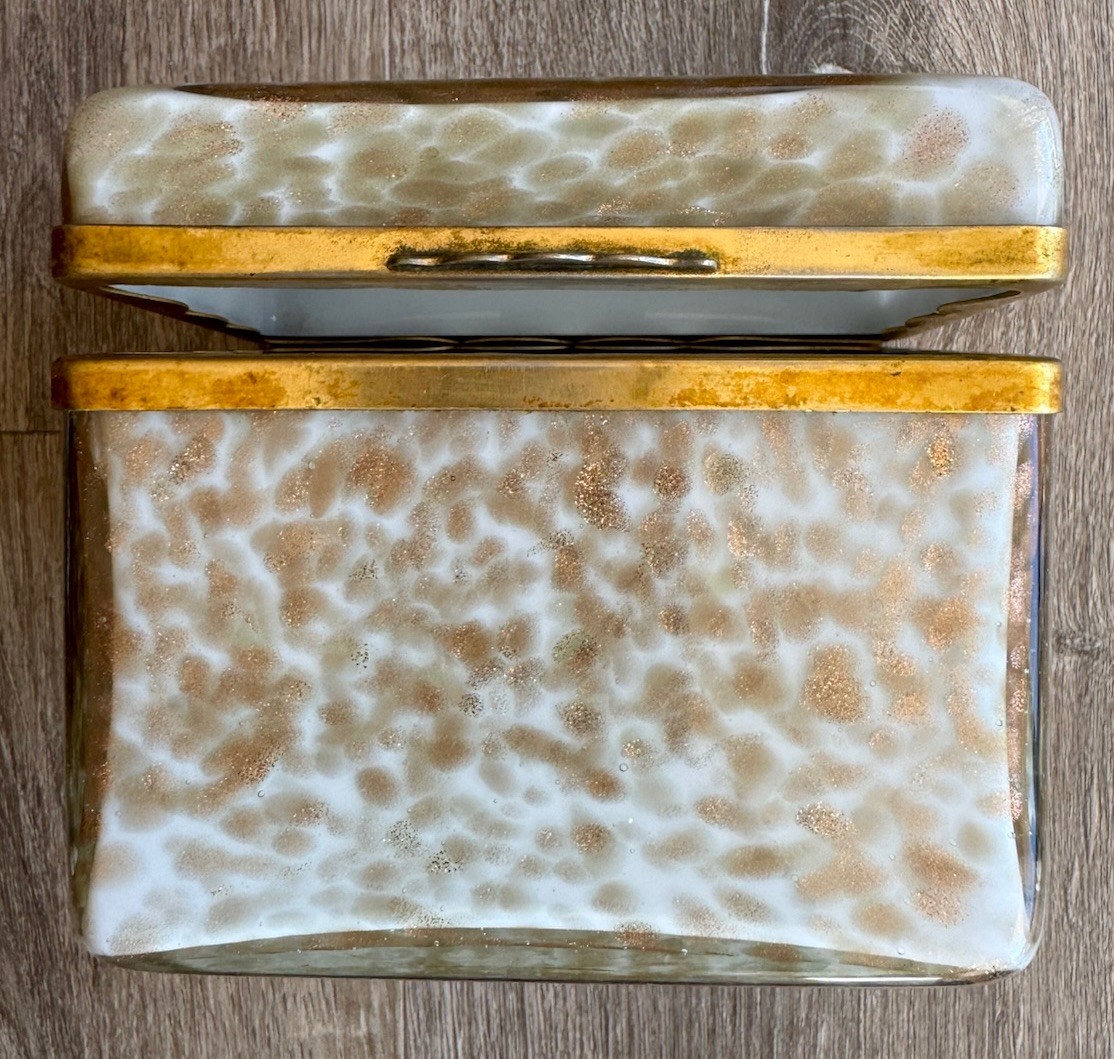Vintage Murano Art Glass Gold Flecks Copper Casket Hinged Dresser Box