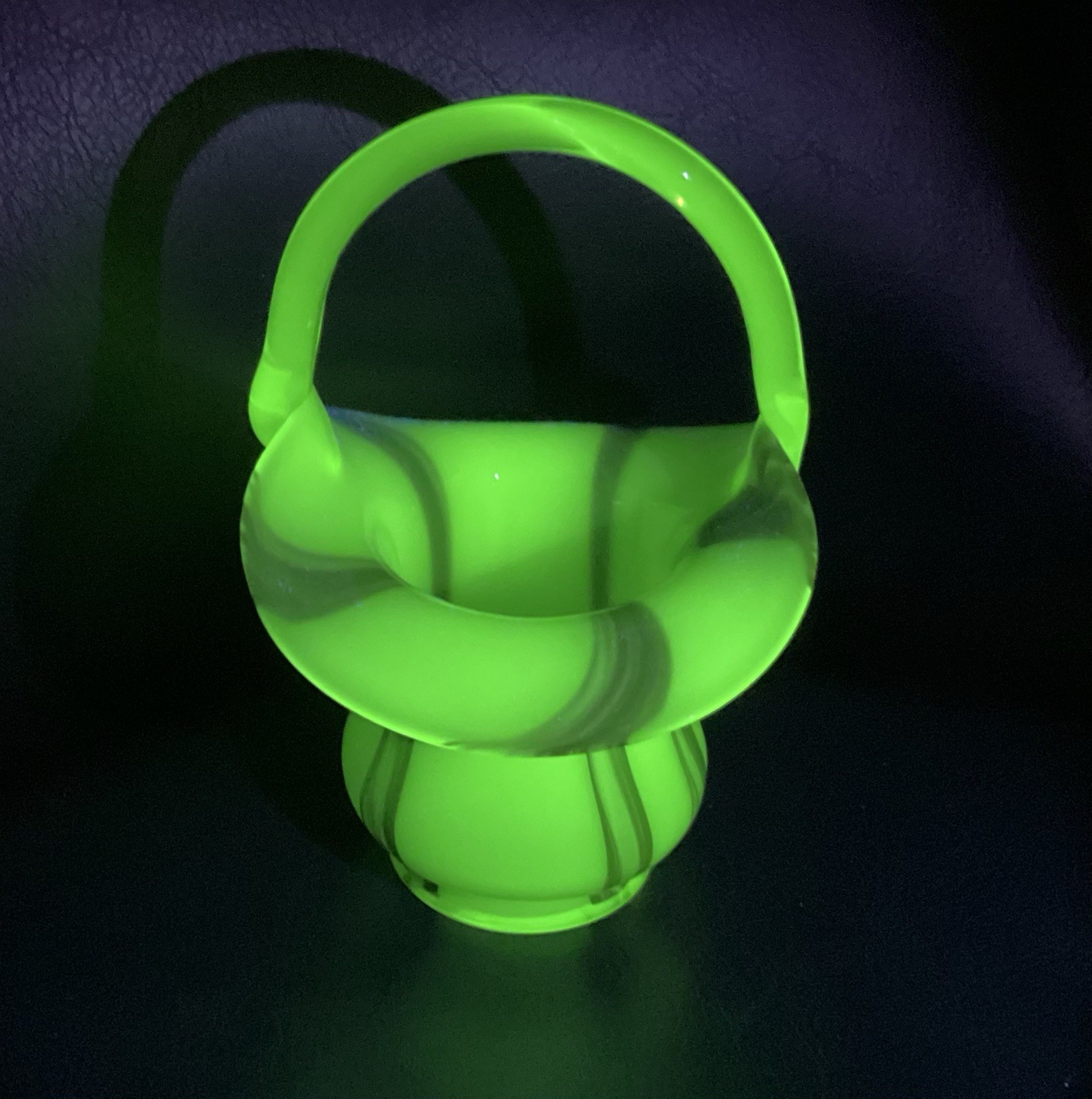 Made In Czechoslovakia Uranium Glass Green And Red Basket GLOWS!