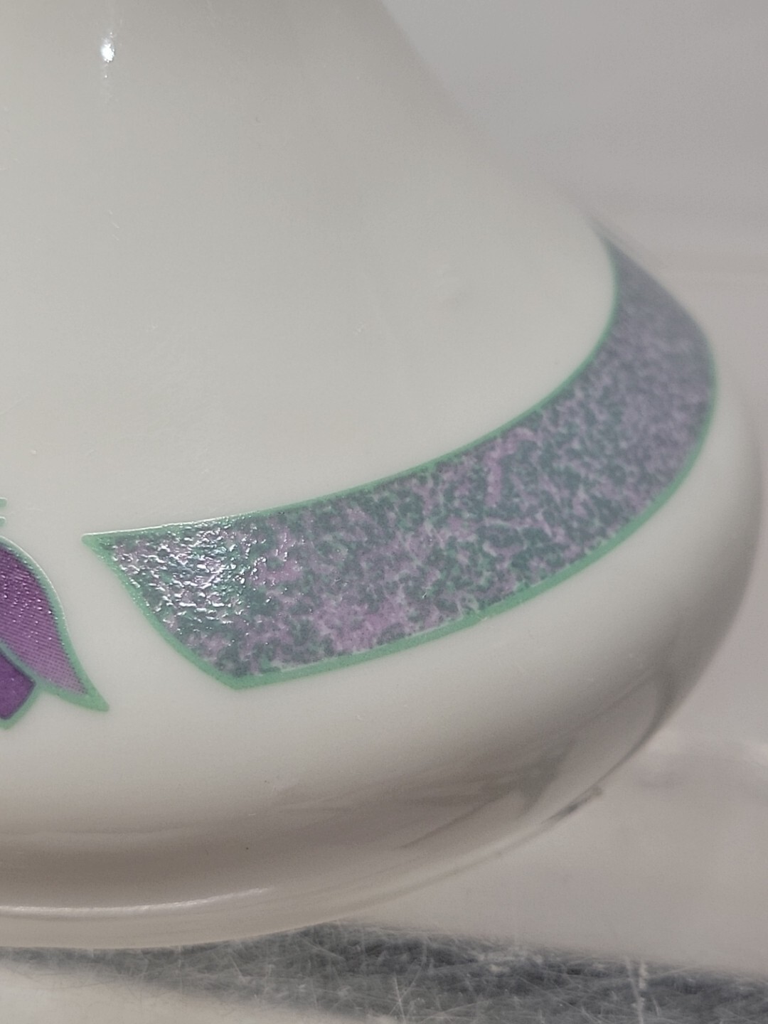 Bud Vase White Porcelain With Green & Purple Accents 4.75 Inches Tall