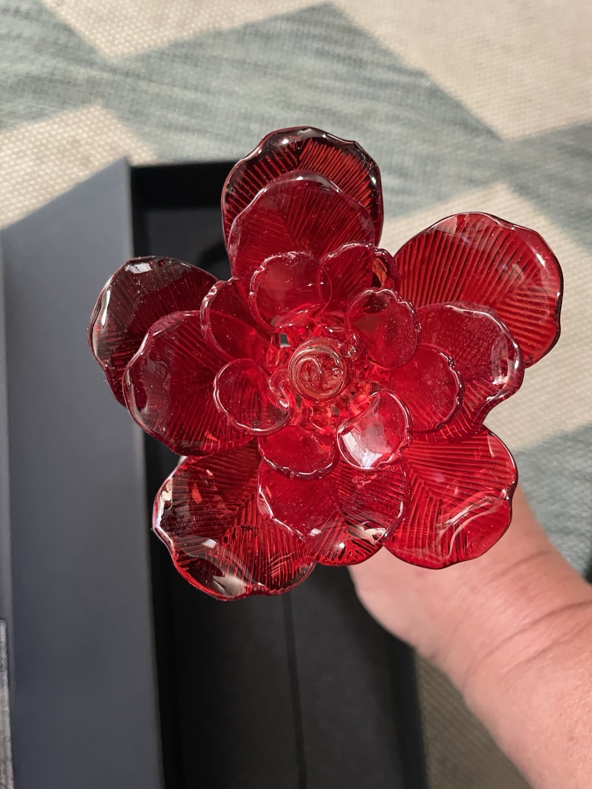 Waterford Fleurology Red Elegant Crystal Rose 15 Inch In Sculpted Box, New