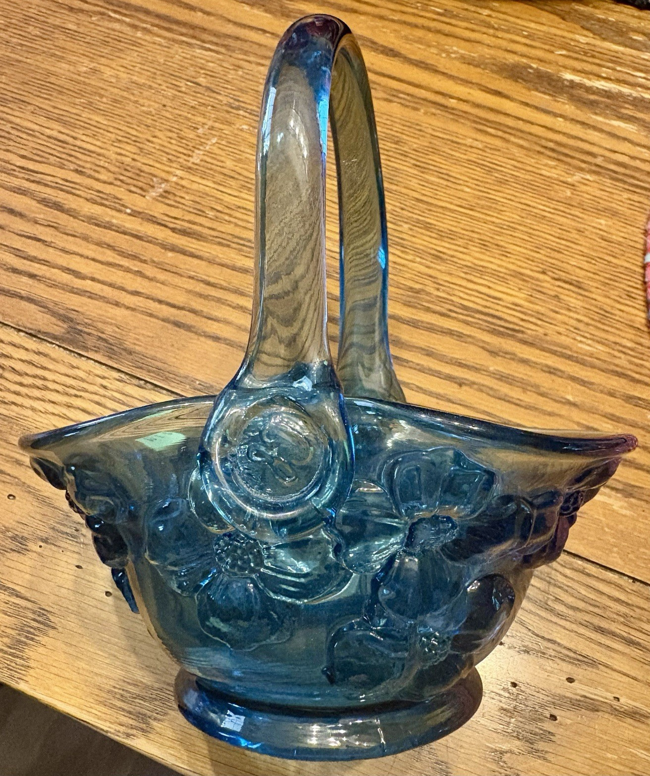 Tiara Indiana Glass Blue Dogwood Flower Basket Handle Floral Glossy 6.5in
